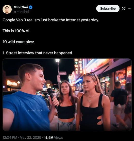 구글, AI 영상 생성기 Veo3 공개 유튜브 콘텐츠 직접 구현