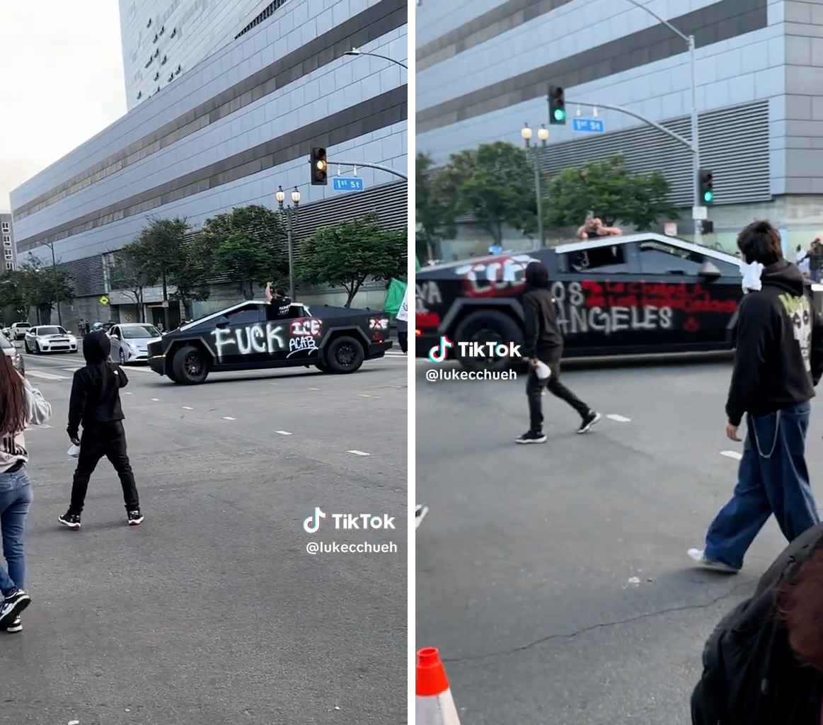 트럼프 반이민 정책 반대 확산··· LA 시위에 사이버트럭 퍼포먼스 등장