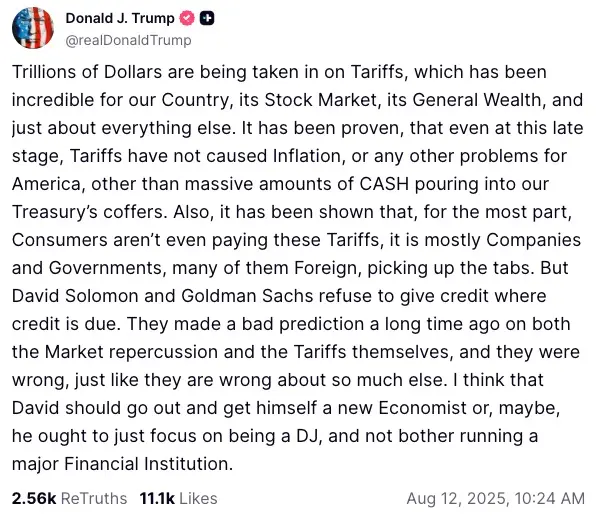 트럼프 대통령, 골드만삭스 관세 분석에 발끈··· “새 경제학자 고용하거나 DJ만 해라”